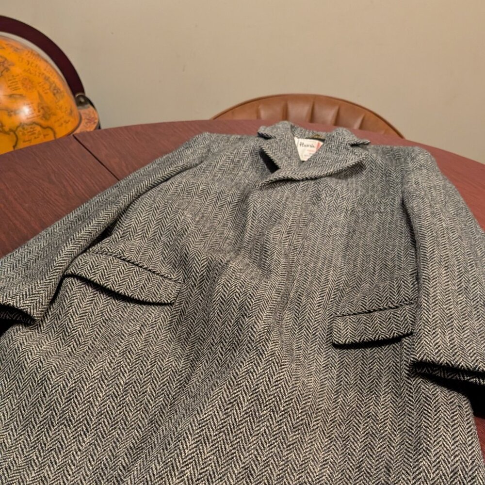 Vintage Harris Tweed Herringbone Overcoat – Small– Wool